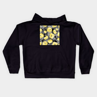 Yellow peonies - gray leaves Kids Hoodie